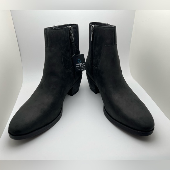 NEW* VIONIC Shantelle Waterproof Leather Ankle Boot Bootie Oil Black 9 Western - Picture 3 of 11